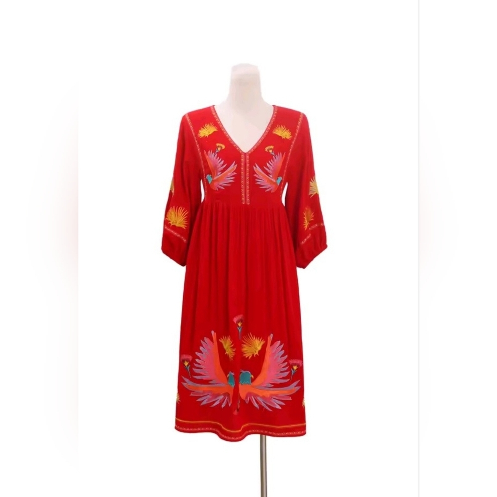 Vibrant Red Maxi Dress with Embroidered Details - Picture 6 of 13